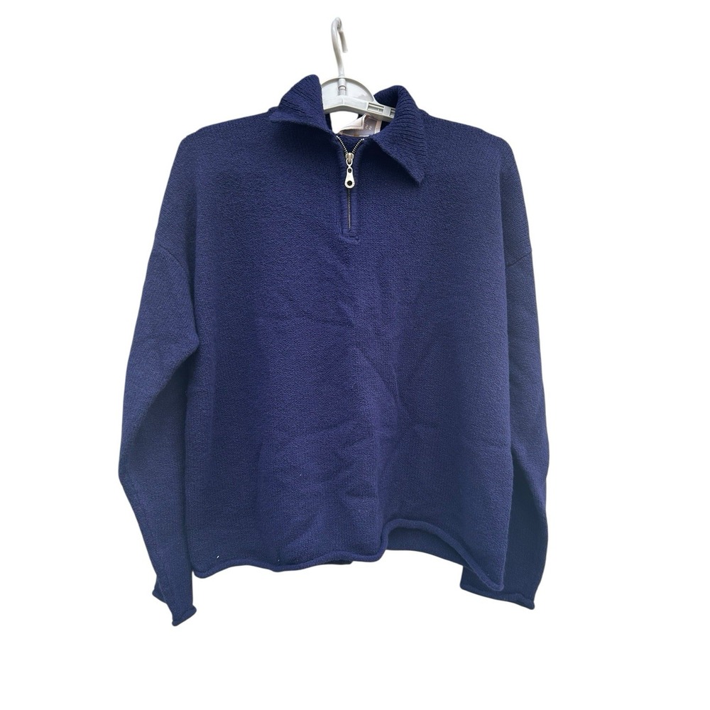 Vintage Express Tricot Navy Sweater 1/4 Zip Mock Neck Womens Large Boxy Fit 90s